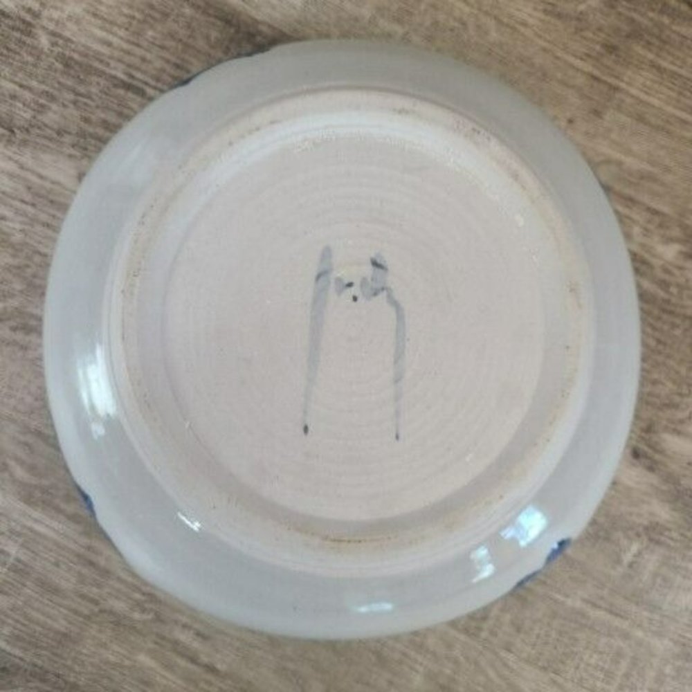 Studio Hand Made Artisan Signed Pottery Rounded Square Bowl Blue Butterfly Glaze - Picture 8 of 12